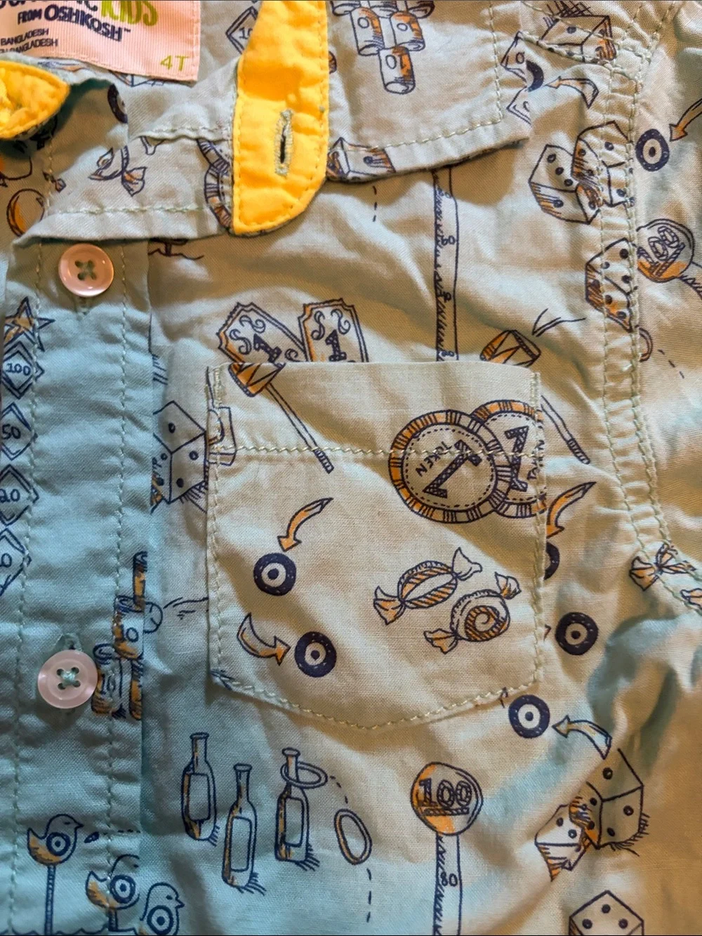 OshKosh B'gosh Mint Green Short Overalls with Printed Mint Shirt
